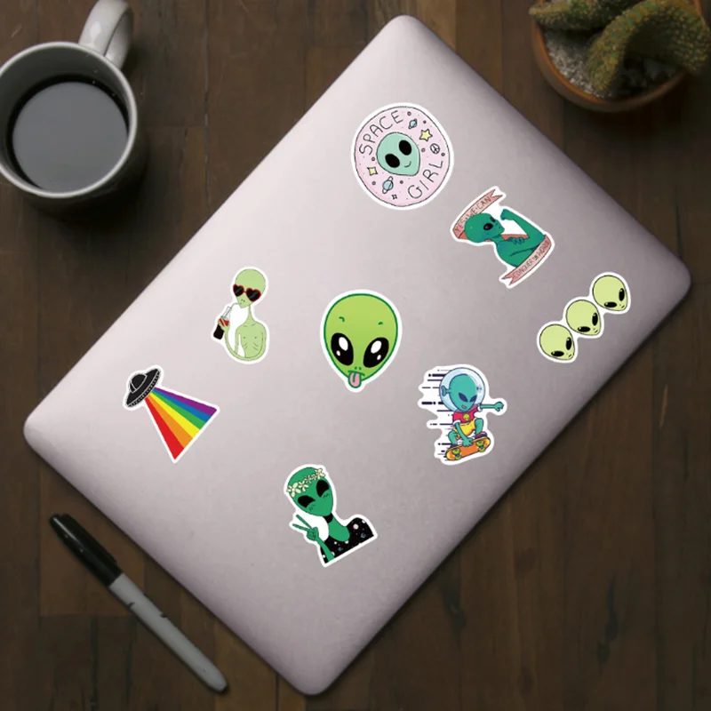 

10/30/50 PCS Cartoon Alien Motorcycle Notebook Mobile Phone Case Skateboard Suitcase Waterproof Graffiti Stickers Toy Wholesale