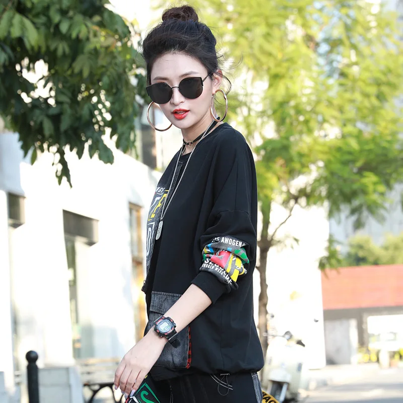 

Max LuLu British Designer Spring Clothing Ladies Printed Vintage Tees Womens Denim Long Sleeve Tshirts Female Punk Style Tops