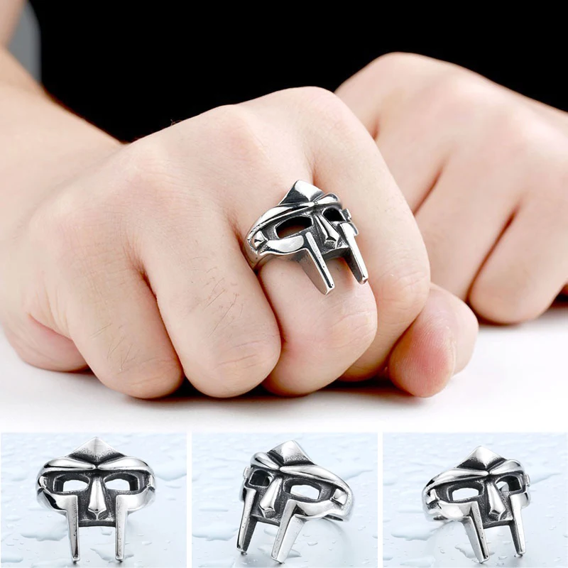 

С принтом в виде маски Doom в гладиаторском стиле Стиль металлическое кольцо серебро Нержавеющая размеры 7–14 JHP-Best