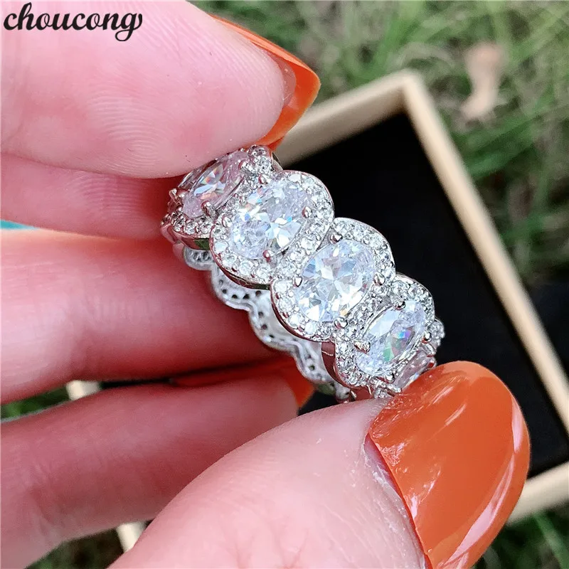 

Женские обручальные кольца choucong, вечерние овальные кольца из стерлингового серебра 925 пробы с кубическим цирконием AAAAA, ювелирные изделия