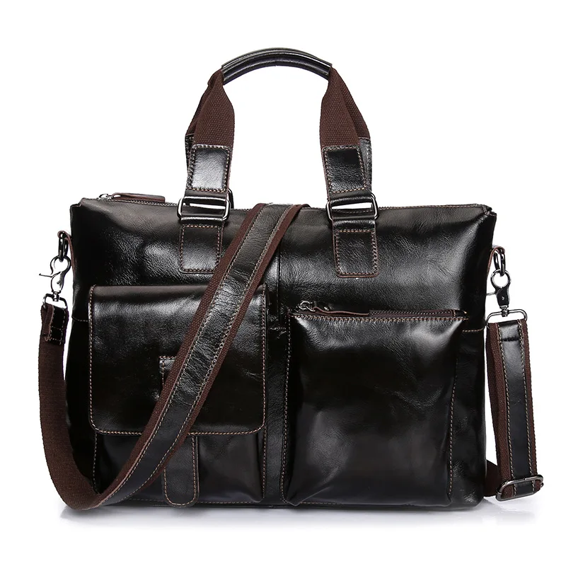 

Men Leather Black Briefcase Business Handbag Men's Large Laptop Travel Bags Messenger Bags Male Vintage Shoulder Bag
