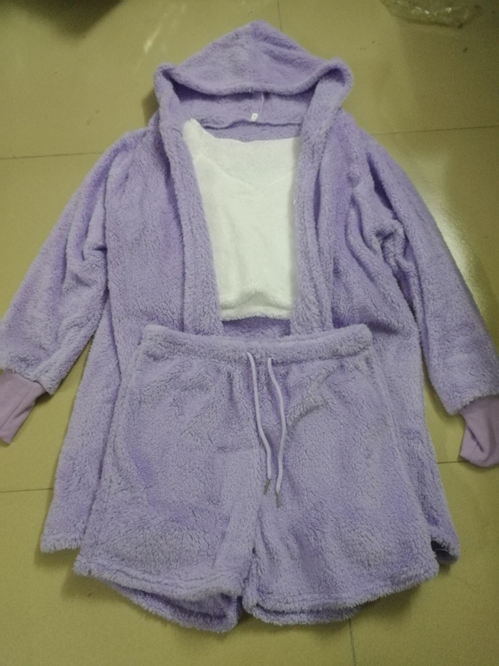 

3pcs/set Hooded Autumn Winter Outfit Thin Velvert Tracksuit Long Sleeve Top + Vest + Drawstring Shorts 3 Pieces Sets S-3XL