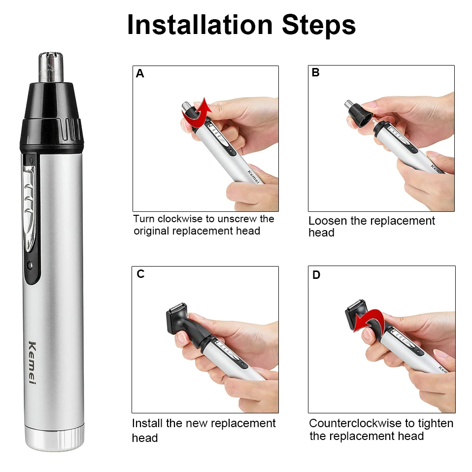 

KEMEI 4in1 USB Electric Ear Nose Eyebrow Hair Removal Facial Care Tool With Base Storage Temple Hair Trimmer for Men's Shave