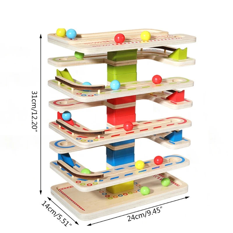 

Wooden Ball Ramp Race Track Sliding Toy 4 Layer Rolling Tower Parent-child Game