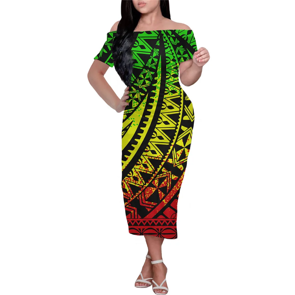 

HYCOOL Hawaii 2021 Autumn Dress Women Clothing Off Shoulder Sexy Slash Neck Night Club Party Dress Polynesian Bodycon Dress