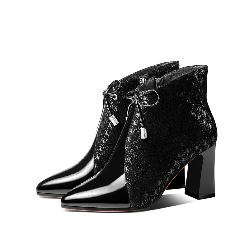 

Spring Autumn Ankle Boots For Women High-heeled Leather Thick And Pointed Color Fight Plus Size Plus Velvet Winter Woman Shoes