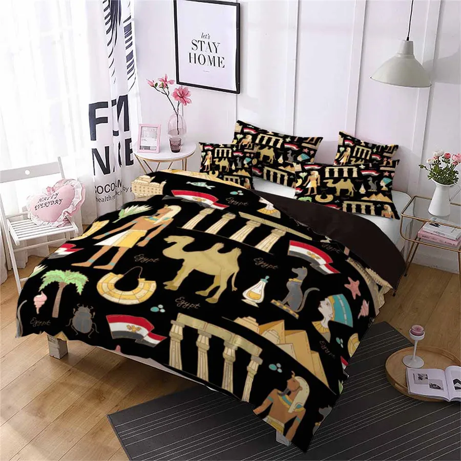 HELENGILI 3D Постельное белье Древнего Египта печати пододеяльник набор Bedcloth с