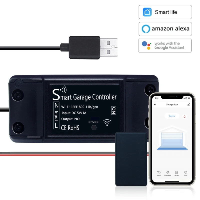 

Tuya WiFi Smart Garage Door Controller Opener Sensor Smart Life/Tuya APP Remote with Alexa Echo Google Home No Hub Require