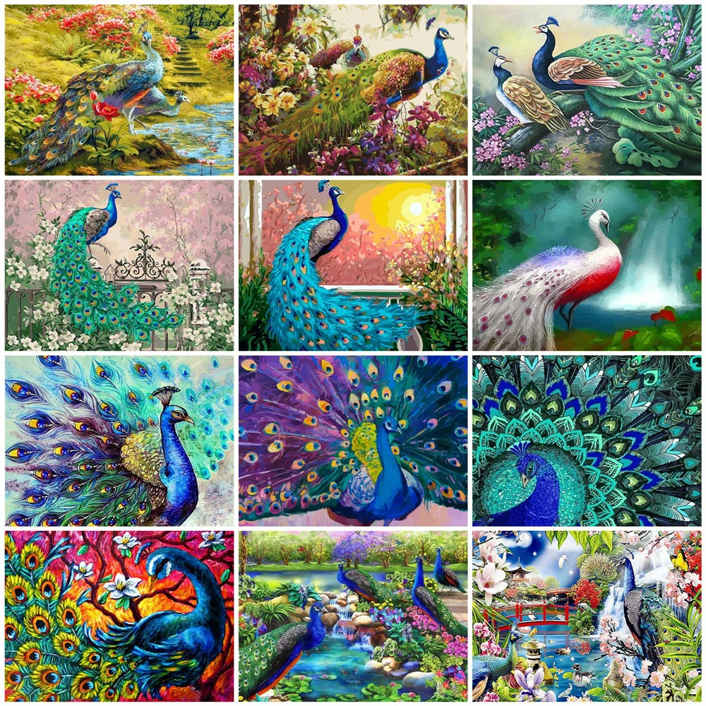 HUACAN краска по номерам Павлин ручная ed Paint ing Animal DIY картины рисование на холсте