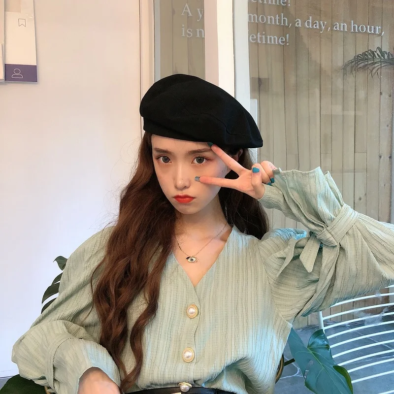 Новые осенние корейские женские однобортные рубашки с v образным вырезом