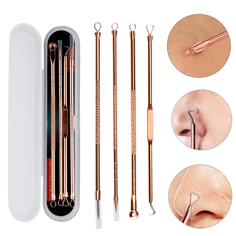

4 Pcs Stainless Steel Blackhead Remover Tool Kit Face Massage Whitehead Pimple Spot Comedone Acne Extractor Face Massager