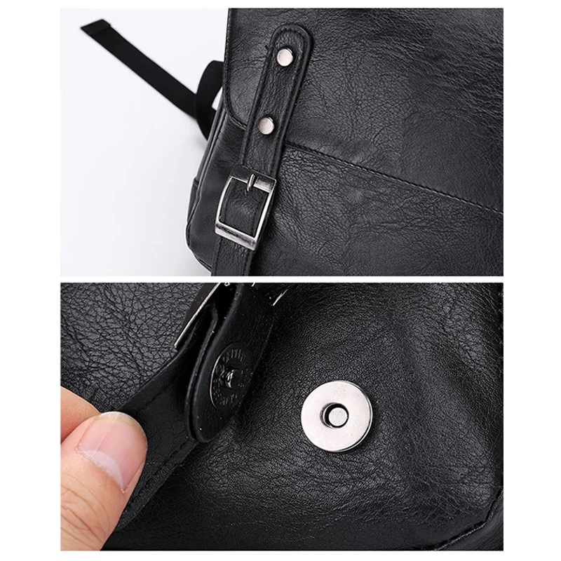 

Men Backpack Pu Leather Black Brown Large Capacity Multifunction Bagpack Male