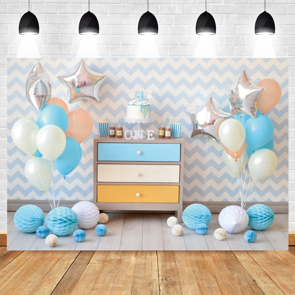 

Boy 1st Birthday Cake Smash Backdrop Blue Balloon Photography Background Newborn Portrait Photo Studio Photophone Photocall