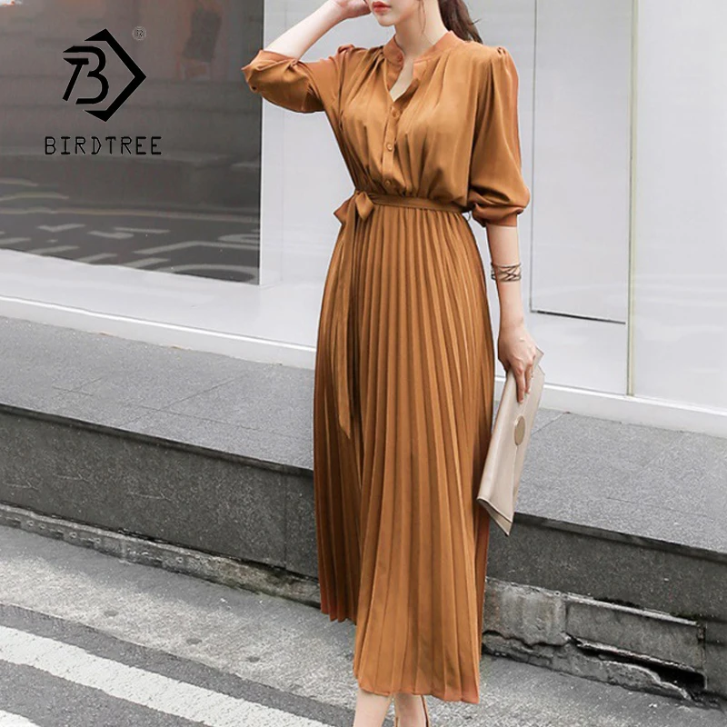 Женское длинное плиссированное платье однотонное Элегантное шифоновое средней