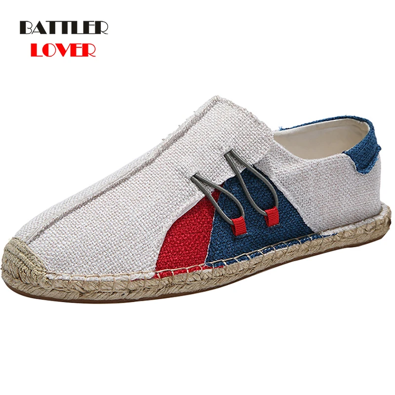 

Men's Spring Autumn Hemp Wrap Casual Espadrilles Shoes Man Breathable Canvas Flat Shoes for Male Fashion Sewing Slip On Loafers