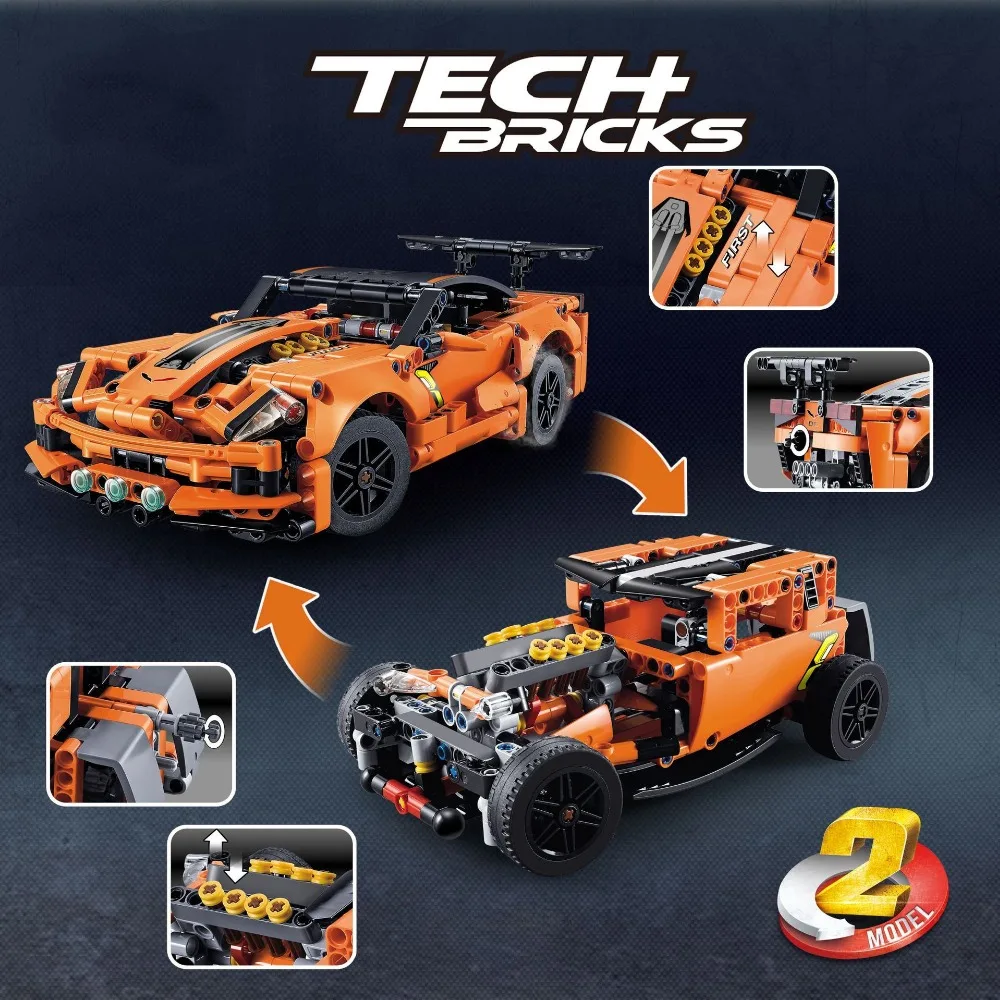Technic Chevrolet Corvette ZR1 2 Модель автомобиля совместима с Iegoset 42093 строительные блоки кирпичи образовательные модели игрушек