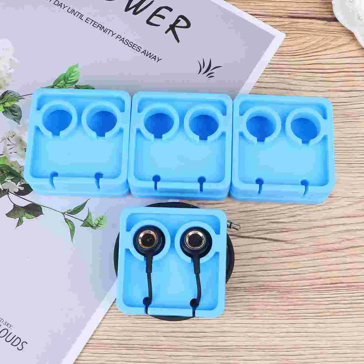 

4pcs Silicone Earphone Line Winder Building Blocks Headphone Organizer Cable Wrap Holder (Sky-blue)