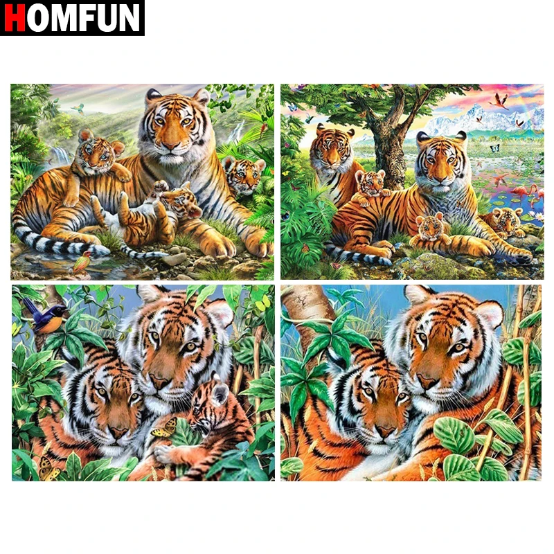 

HOMFUN Diamond Painting Cross Stitch "Animal tiger family" Full Square Round Diy 5d Diamond Embroidery Picture Rhinestone Art