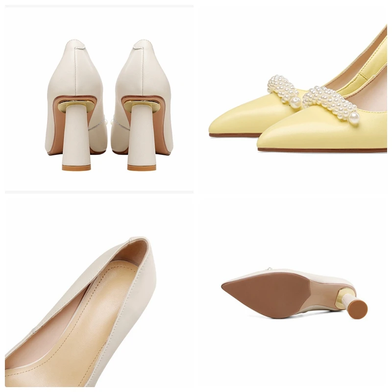 

SIMLOVEYO Ladies Pumps 2021 New Pointed Toe 8.5cm High Heels Genuine Leather Pearl Sweet Elegant Size 43 Date Casual A3342