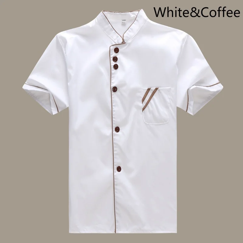 Short Sleeve Шеф-повара Ресторан униформа повара пальто с длинным рукавом пуговицы куртка для мужчин женщин бариста Бейкер рубашки официанта Рабочая одежда - Цвет: Short Sleeve