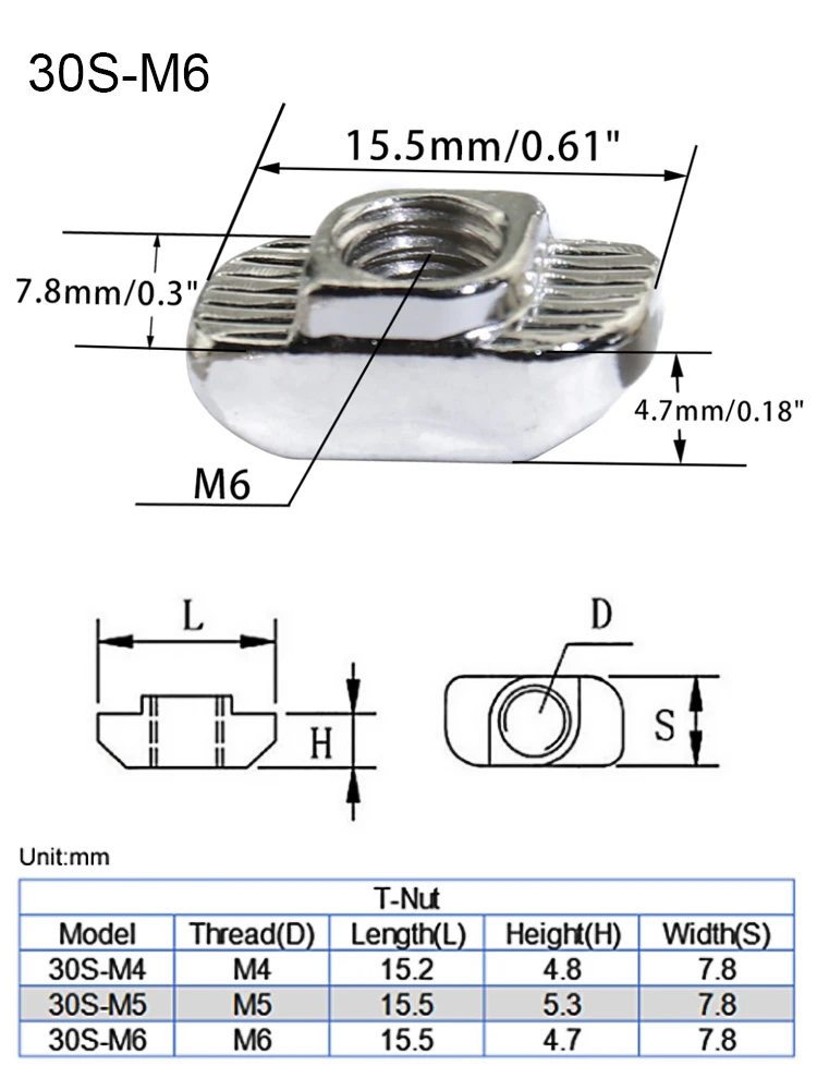 Гайка крепежная с Т-образной головкой для алюминиевого экструзионного профиля