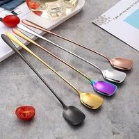 304 stainless steel spoon long handle teaspoon bar bartending creative square head spoon ice cream coffee stirring spoon