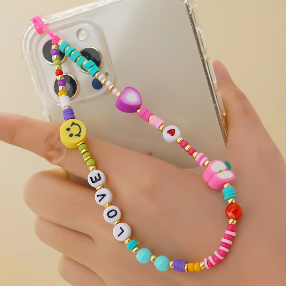 

Love Letter Beads Mobile Phone Strap Lanyard Soft Pottery Rope for Cell Phone Case Hanging Cord Phone Lanyard Chain