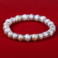 jewelry making pearl bracelet natural freshwater 9mm pearl bracelet 6mm clip diamond elastic bracelet jewelry charm
