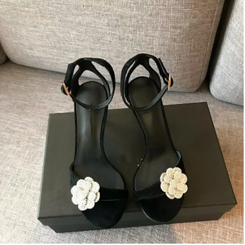 

prowow Crystal Flower Round Toe Pumps Sexy Dance Party Genuine Leather High Heels Luxury Designer Brand