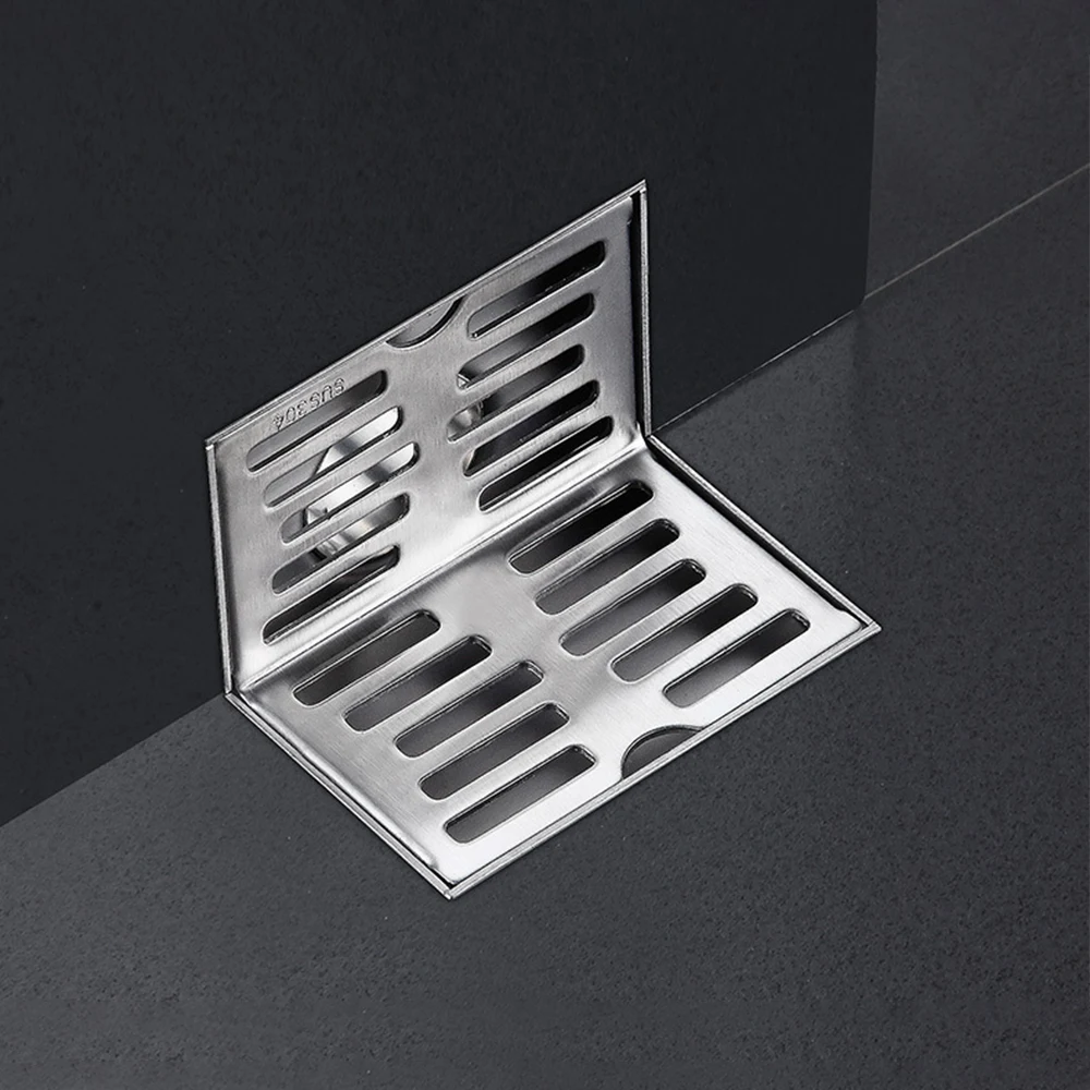 

Stainless Steel Wall Side Floor Drain L Shape Balcony Same Layer Waste Filter Drainage Bathroom Corner Drain Stopper