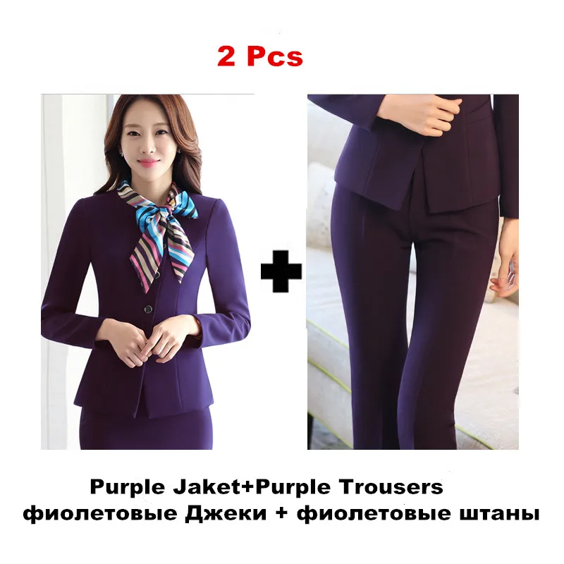 purple pant suit Рабочая одежда, Женская юбка, костюм для отеля, стойка регистрации, рабочий костюм, 2 предмета, куртка с длинными рукавами, юбка/комбинезон, Униформа, ow0528 - Цвет: purple pant suit