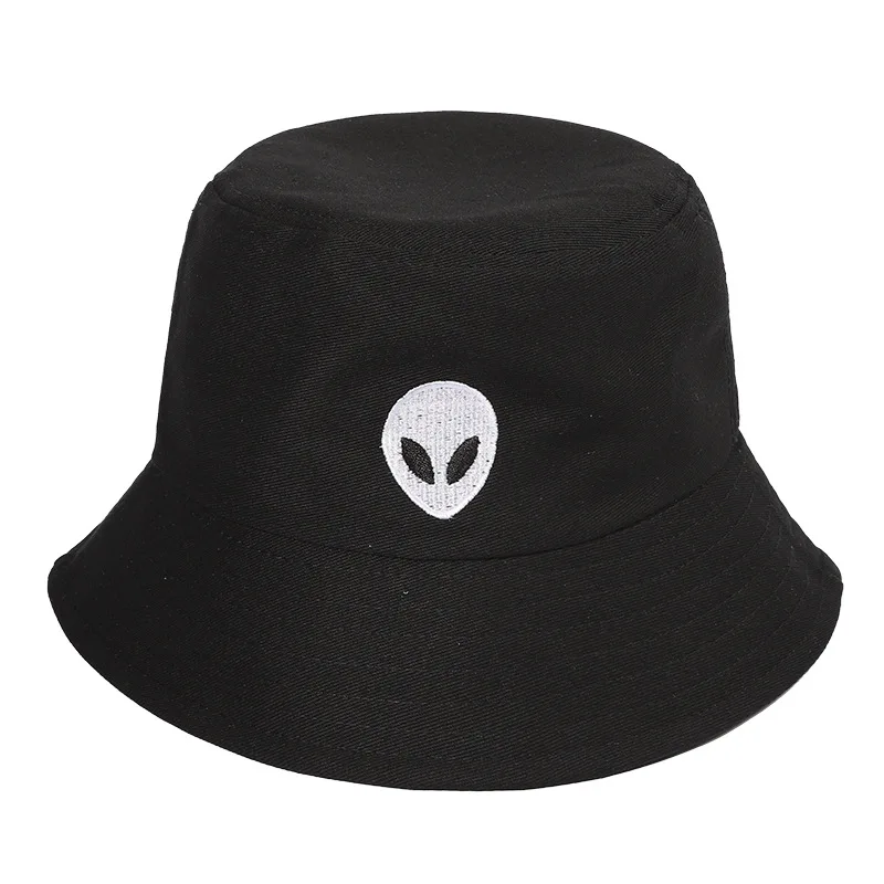 

2021 Unisex Embroidered Alien Foldable Bucket Hat Beach Sun Hat Street Headwear Fisherman Outdoor Cap Men Woman Hip Hop Caps