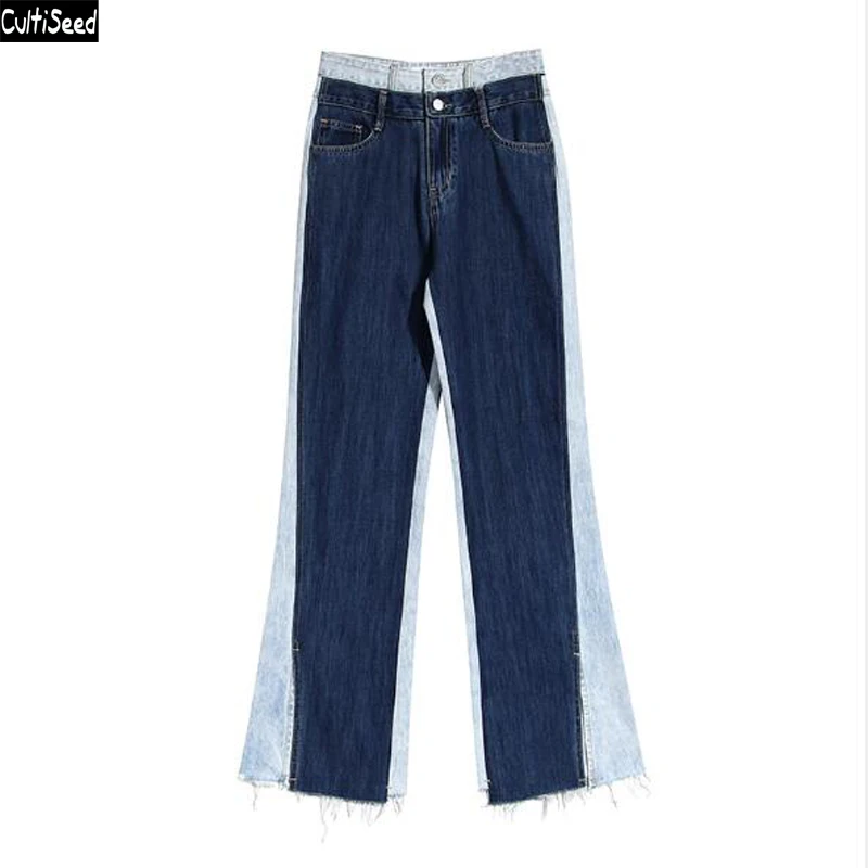 

Cultiseed Women Spring Summer Denim Jeans Pant Female New Fashion Two Color Patchwork Wide Leg Pant Jeans Ladies High Waist Jean