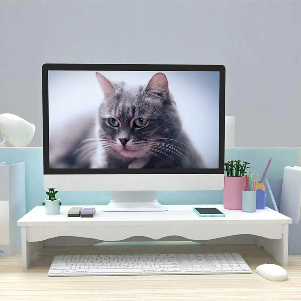 

Настольная подставка для монитора, подставка для компьютера из ПВХ, для дома, ноутбука, Многофункциональная подставка для экрана ПК, полка о...