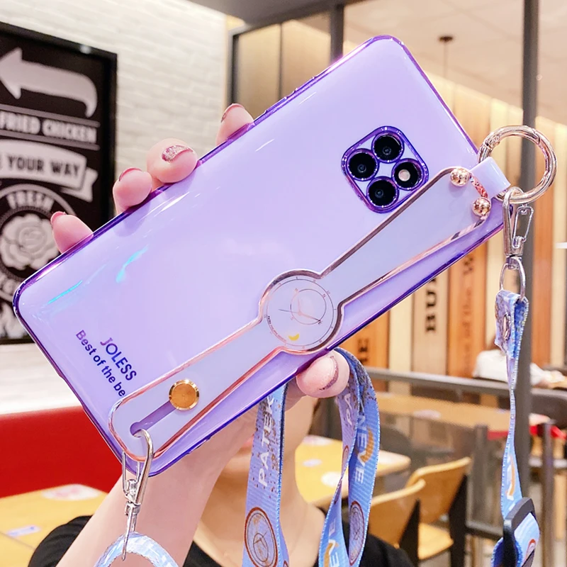 

Fashion Sling Wrist Strap Phone Holder Silicone Case For Huawei P50 P40 Lite E P30 Pro Mate 40 Y6P Y7P Y8P Y7A Soft Cover