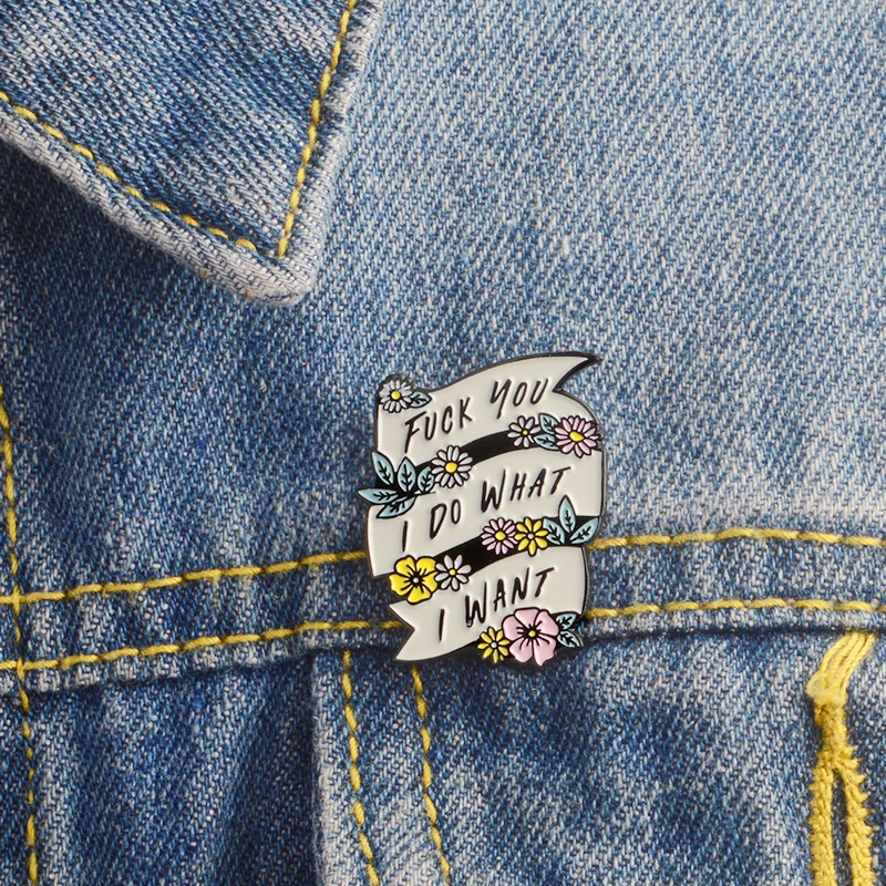 Булавки с романтичным дизайном! Цветная лента цветами баннер FXXX YOU I DO WANT значок со