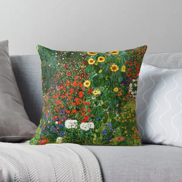 

Klimt Farm Garden With Sunflowers Printing Throw Pillow Cover Square Anime Decorative Cushion Wedding Pillows not include