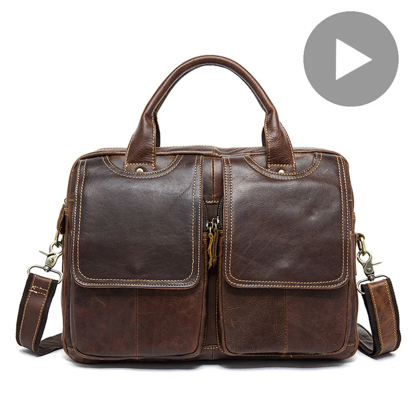 

Men Shoulder Genuine Leather Hand Bag Laptop Handbag For Document A4 Briefcase Male Tote Travel Big Vintage Large Brown Bolsas