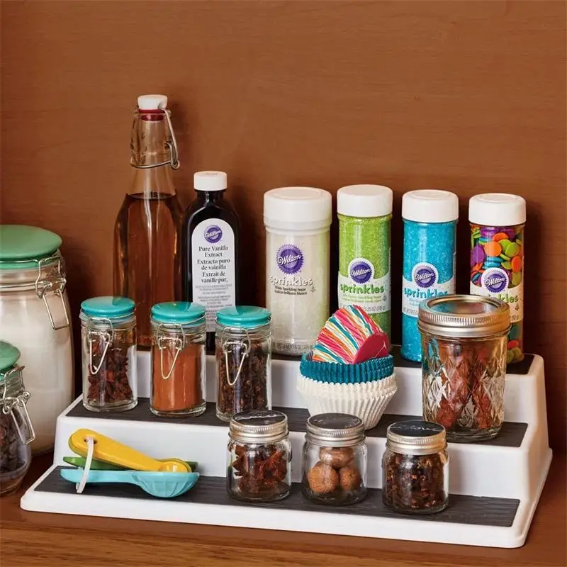 3 tier spice rack non skid kitchen cabinet countertop organizer shelf telescopic seasoning bottle jar stand spice jar storage free global shipping