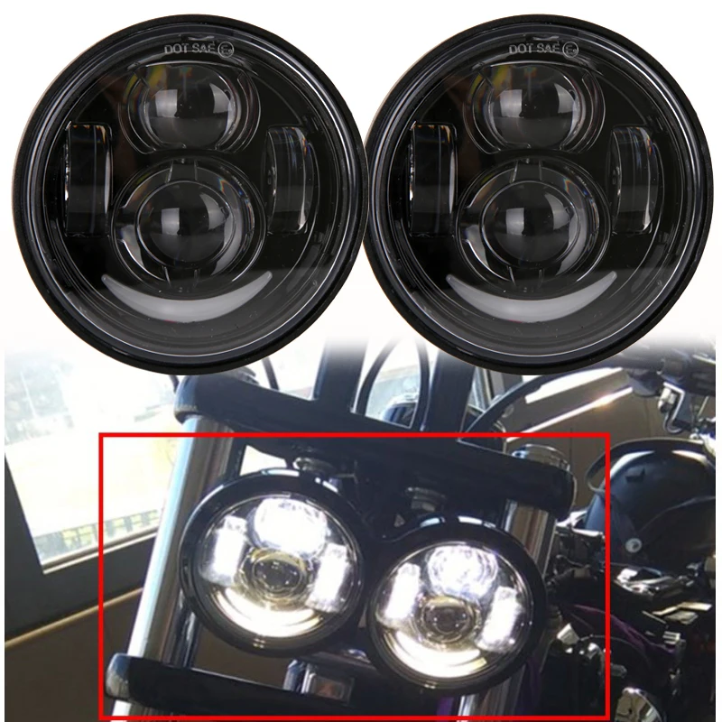 2PCS LED Motorcycle Headlight Assembly For Harley Fat Bob Dual Headlamp 5&quot Double Headlights With DRL Halo Ring |