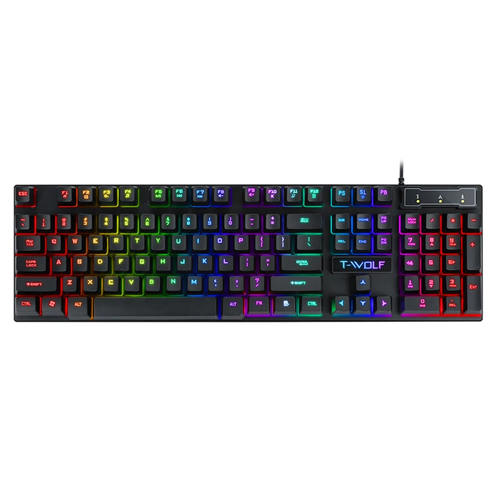 

T-WOLF T20 Wired Keyboard Mini Portable USB 104 Keys LED Backlight Mechanical Gaming Keypad for Computer Laptop Home Office