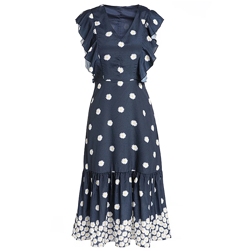 2019 Платье женское винтажное элегантное хлопковое платье с цветочным принтом