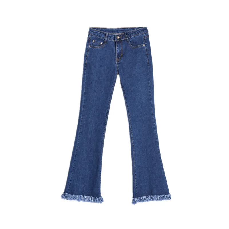 

New Fashion Super Large High Quality Elastic Jeans Micro Flare Pants Deep Blue High Waist Full Length Casual Plus Size 26-38 40