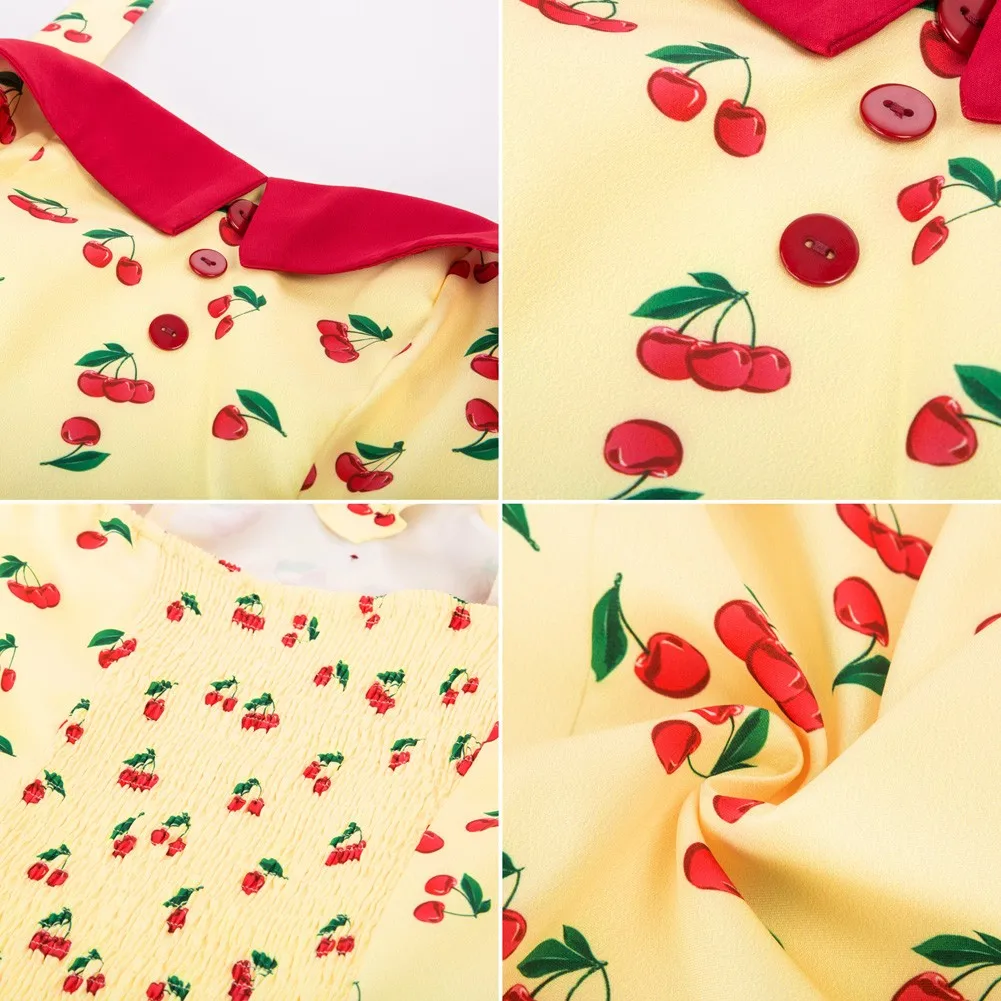 Женский летний топ с воротником-хомутом принтом в виде вишен | Женская одежда