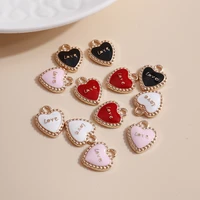 10pcs 1214 enamel 4 color heart charms for jewelry findings diy letter love charms handmade necklaces pendants earrings making