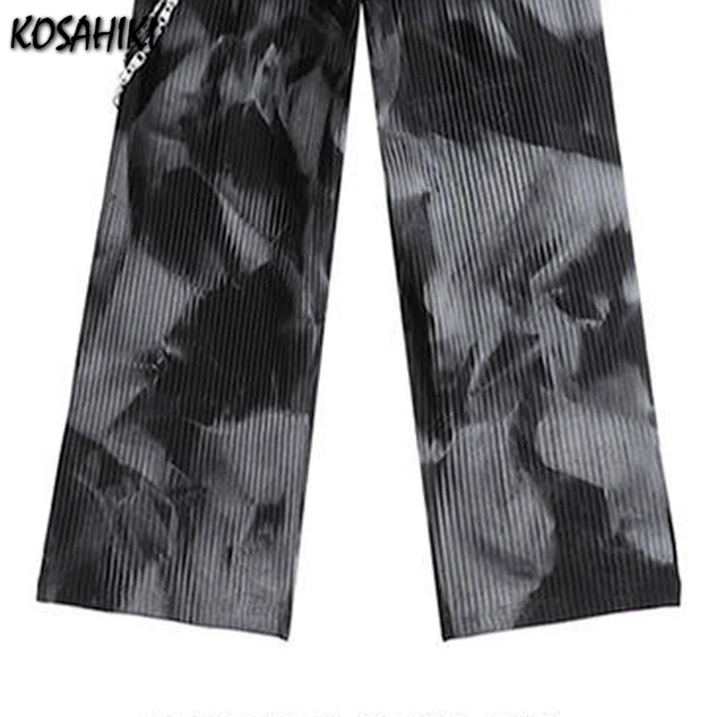 

KOSAHIKI Harajuku Tie Dye Women Bottom Pants Pleated Vintage Wide Leg Lady Elastic Waist Pants Loose Casual Female Trousers
