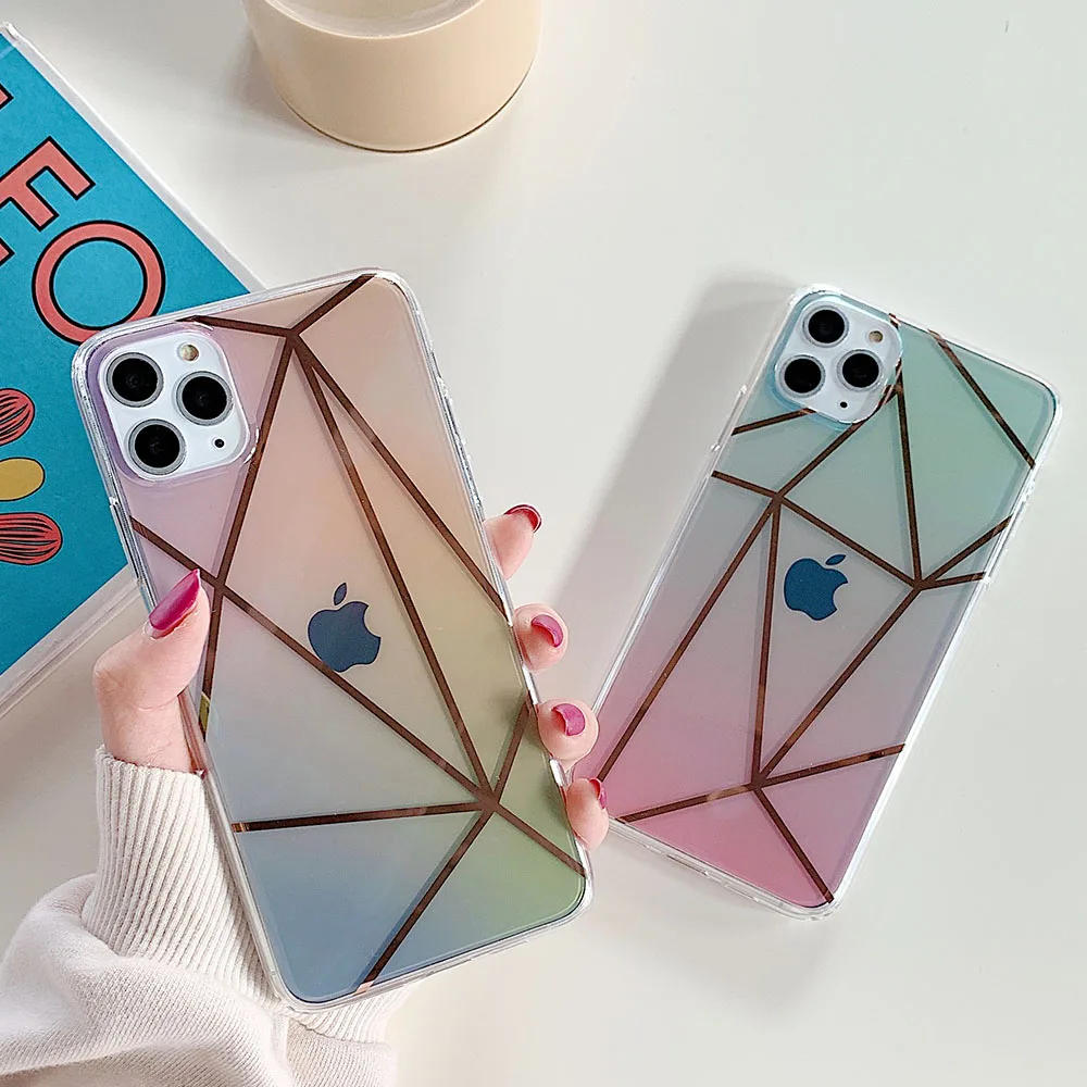 Гальванические радужные чехлы для телефонов iPhone 11 Pro Max XR XS 6 6S 7 8 Plus X прозрачный