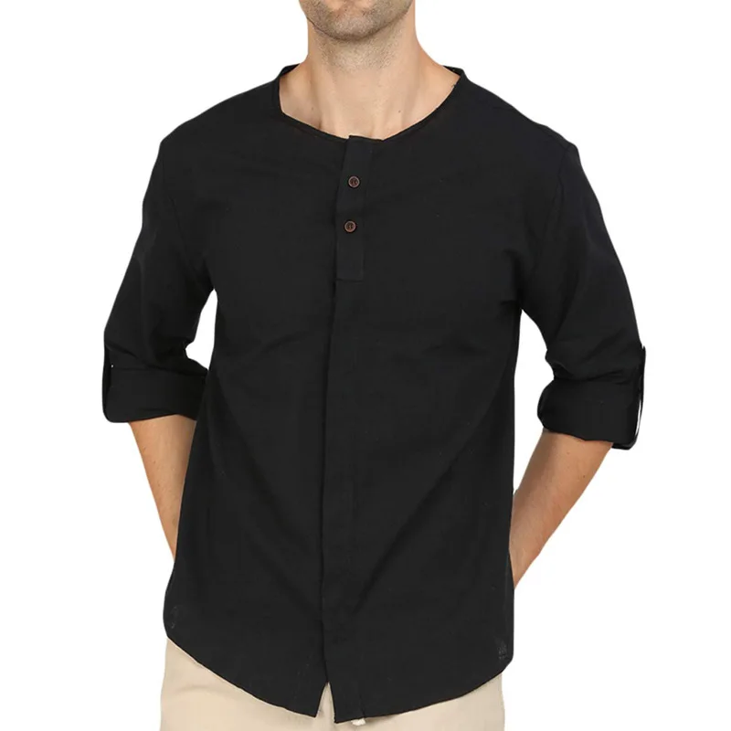 

Men Dress Shirts Long Sleeve 2020 New Fashion Casual Solid Linen Single Breasted Hawaiian Shirt Men Clothes