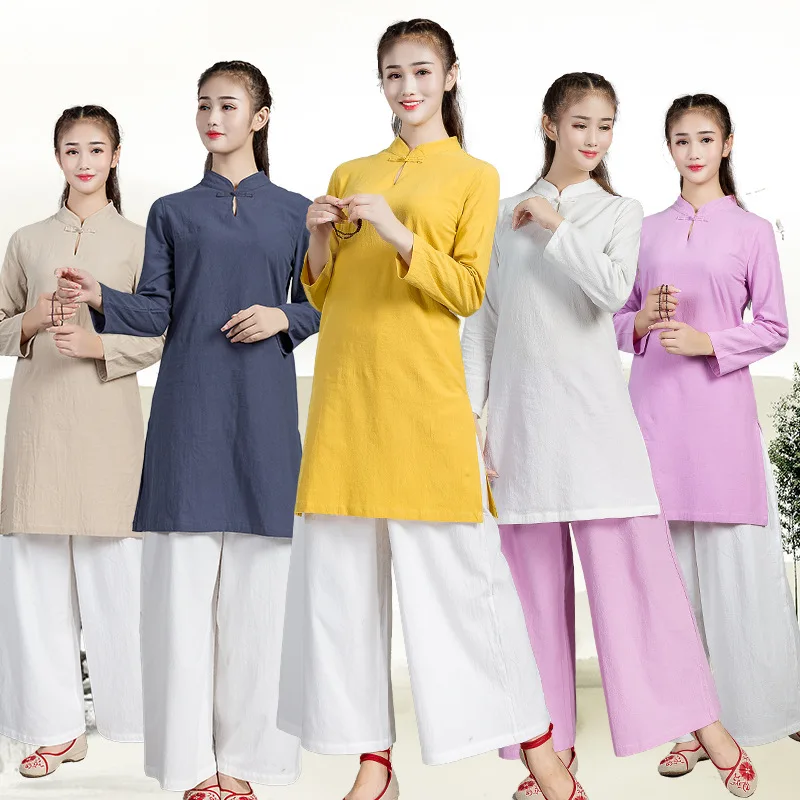 Высококачественная одежда из хлопка и льна для мужчин женщин униформа