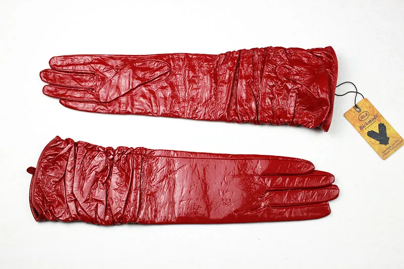 Настоящие новые Guantes длинные кожаные перчатки женские из овчины локоть лакированная бархатная подкладка Теплые щитки для рук